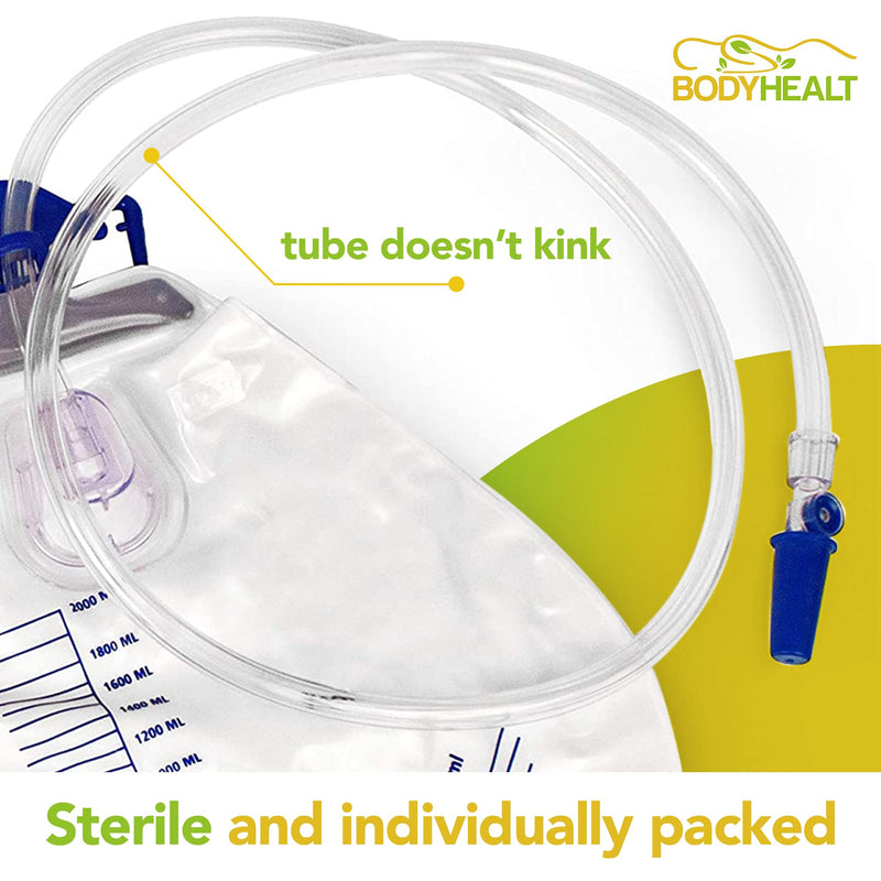 [Australia] - BodyHealt Urinary Drainage Bag with Anti-Reflux Chamber, 2000 mL Vinyl with 48" Drainage (2 Pack) Pack of 2 