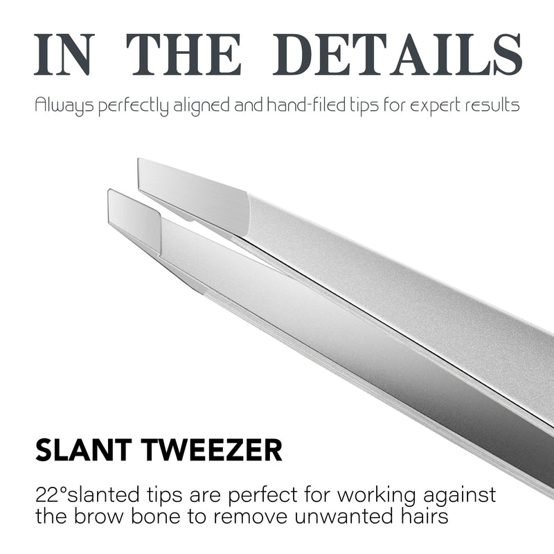 Tweezers - Professional Slanted Eyebrow Tweezers for Women and Men, 420 Stainless Steel Precision Tweezers for Women Facial Hair Removal, Expert Hair Plucker, 0 Gap, Painless Hair Extraction Silver-slanted