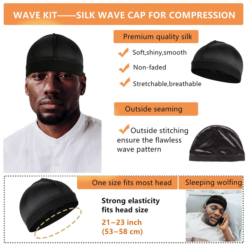 360 Wave Brush Set with Curved Medium Hard Brushes, Durag, Crown Patch - Hair Waves Starter Kit for Men Set B-Black,White,Red