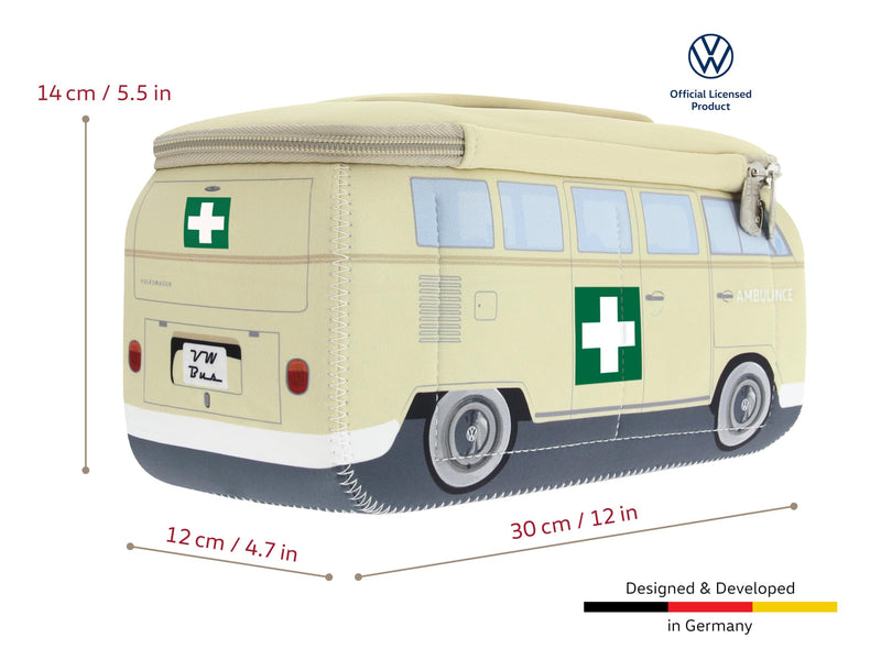 BRISA VW Collection - T1 Bus Camper Toiletry Bag Cosmetic Case | Volkswagen Toiletry Bag Cosmetic Case, Water-Repellent, Hanging Hook, 4 Mesh Pockets, Travel, Neoprene, Ambulance/Beige Large Large (11.8 X 5.5 X 4.7 Inches)