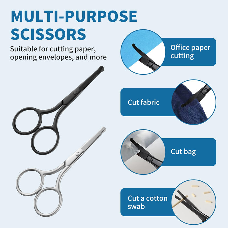 [Australia] - GUTERTOP Pack of 2 Beard Scissors Men, Round Tip Nose Hair Scissors, Stainless Steel Nose Scissors for Hair Eyelashes Mustache Nose (Black and Silver) 