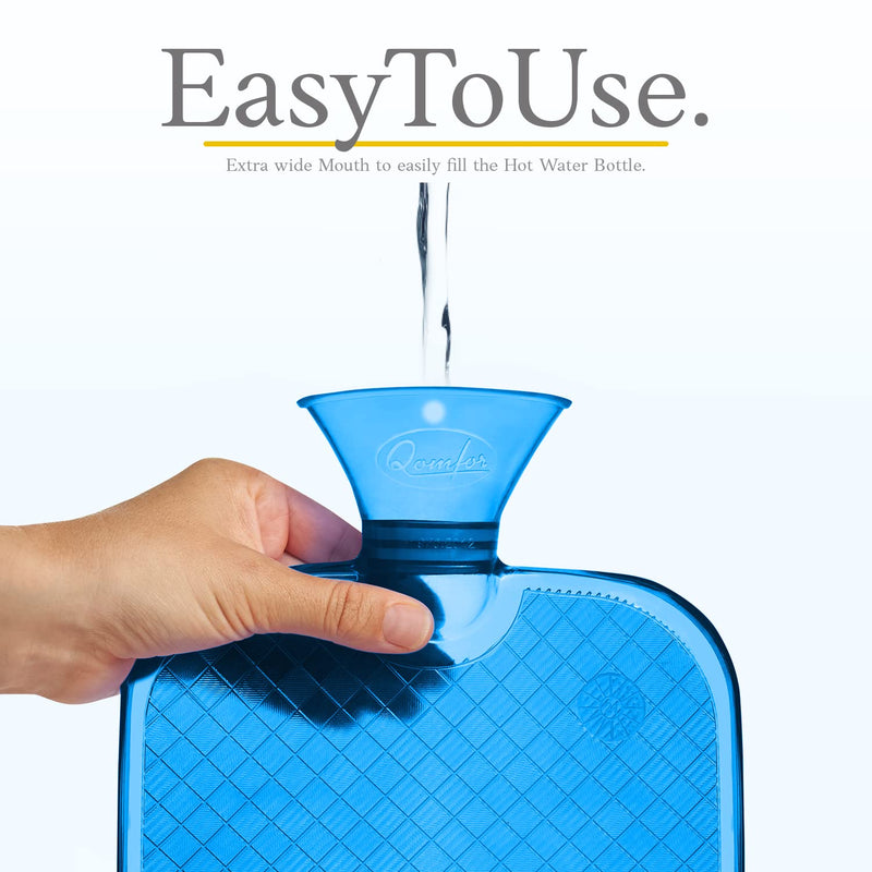 [Australia] - Qomfor Hot Water Bottle - 1.8 Liter Capacity - Premium Hot Water Bottle for Pain Relief, Back, Shoulder and Neck - Without Cover - [Blue] Blue 