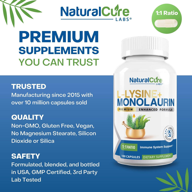 [Australia] - L-Lysine + Monolaurin 600mg 1:1 Ratio, 100 Capsules 100 Count (Pack of 1) 