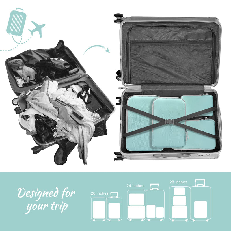 WOOMADA Compression Packing Cubes for Suitcases Travel Essentials 4 Set Expandable Travel Bags Organizer for Luggage(turquoise) A-turquoise