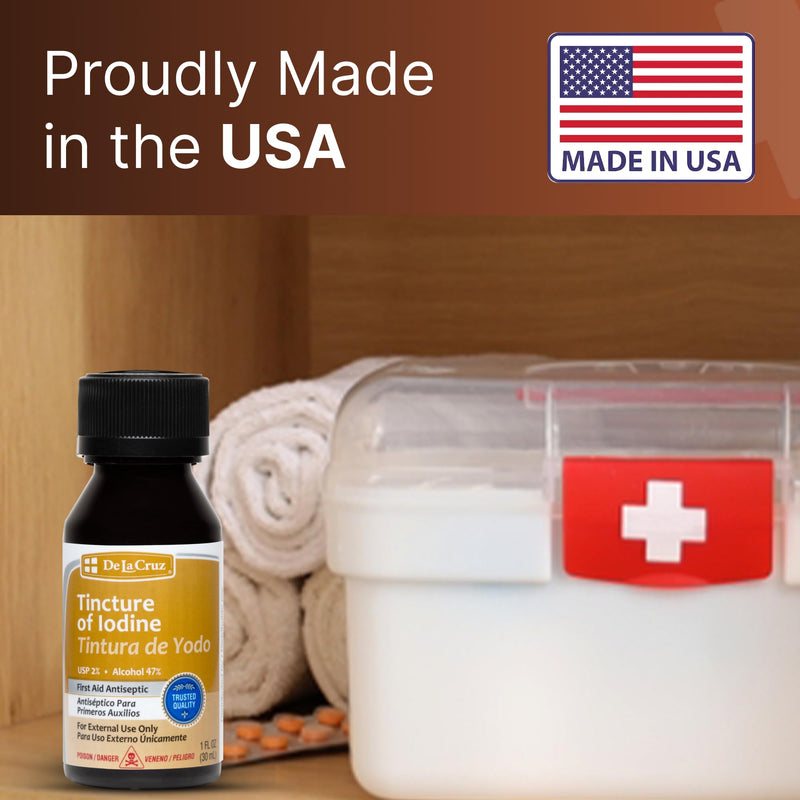 [Australia] - De La Cruz 2% Iodine First Aid Antiseptic, Made in USA 1 FL OZ (1 Bottle) 1 Fl Oz (Pack of 1) 