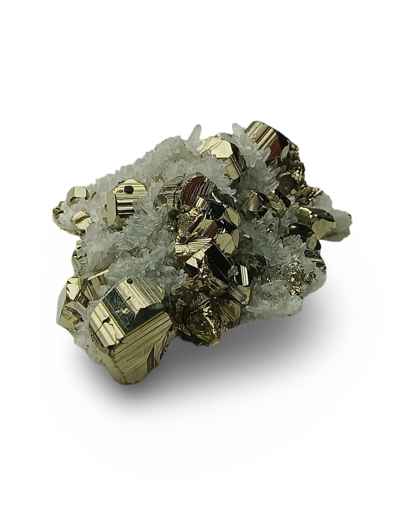 Natural Pyrite Crystals with Clear Quartz Crystal from Peru - Authentic Specimen Formed by Clusters & Druses of White Quartz and Pyrite Stone | for Collection, Decoration or Gifting (8 to 9 Ounce) 8 to 9 Ounce