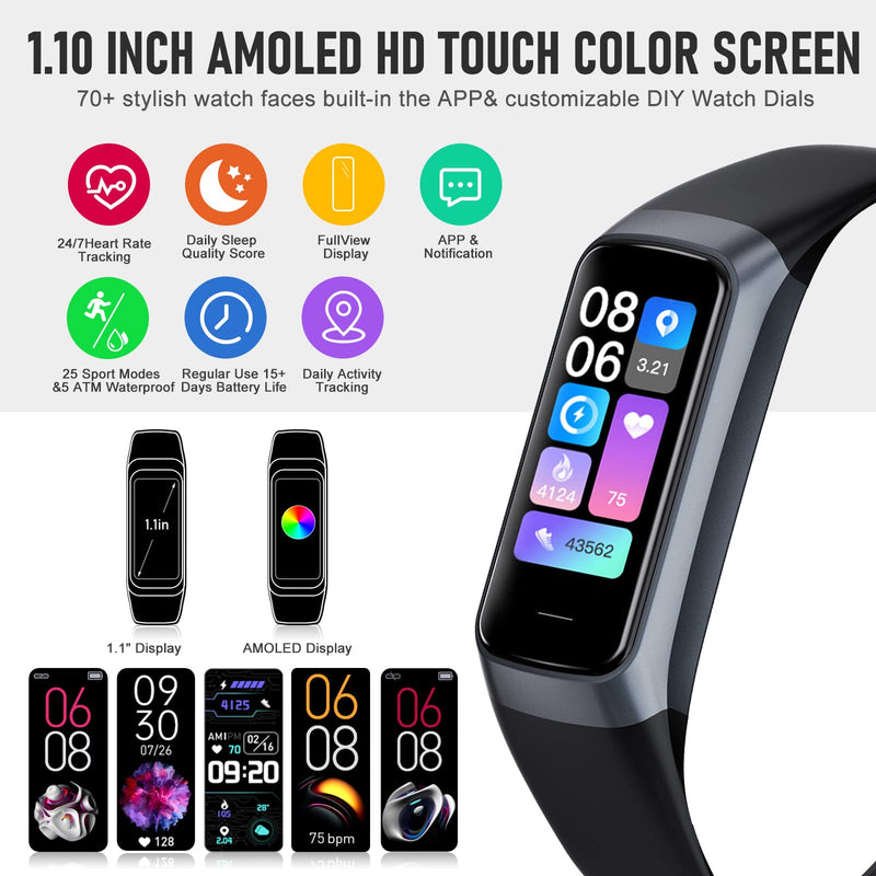 [Australia] - Fitness Tracker, Blood Pressure Watch with 24/7 Heart Rate, Step Counter for Walking, Step Trackers Activity Pedometer for Women Men Android iOS black 