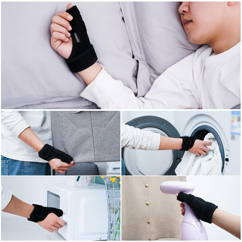 Trigger Thumb Splint- Adjustable Thumb Spica Support Stabilizer Brace for Pain, Sprains, Arthritis, Tendonitis, Breathable and Easy Application.(Right & Left Hand) (Black) Black