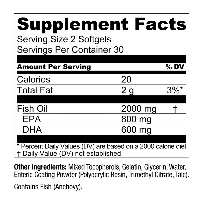[Australia] - OmegaWell Fish Oil: Heart, Brain, and Joint Support | 800 mg EPA 600 mg DHA - Lemon Flavor, Enteric-Coated, Sustainably Sourced - Easy to Swallow 120 Count (2-Pack) 60 Count (Pack of 2) 