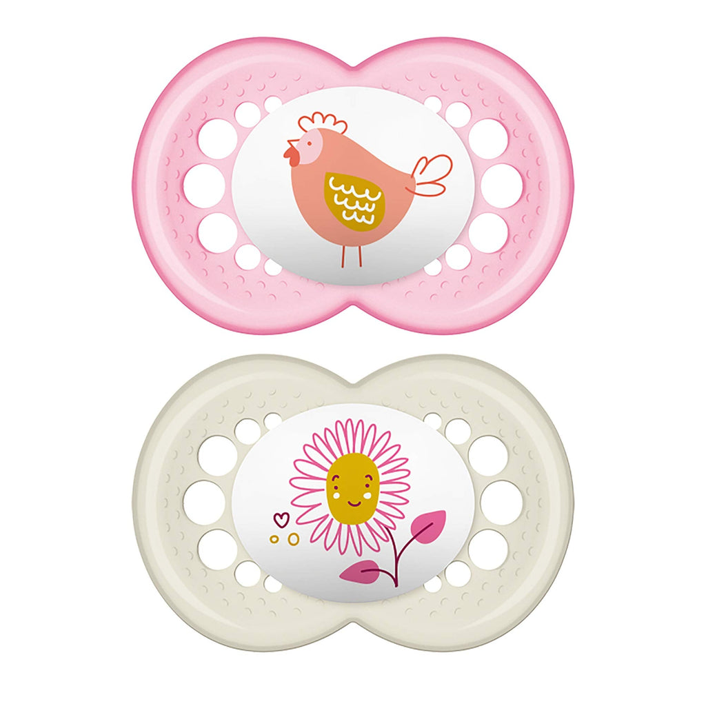 MAM Original Baby Pacifier, Nipple Shape Helps Promote Healthy Oral Development, Sterilizer Case,16+ Months, My Little Farm/Girl, 2 Count (Pack of 1) Pink Blush / Opaque 2 Count (Pack of 1) 2-Pack