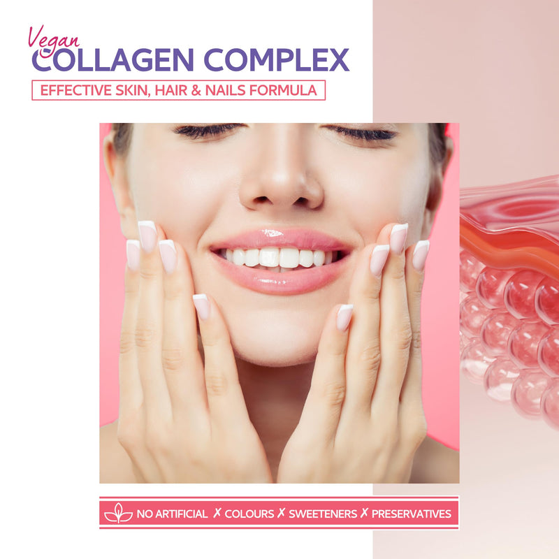 Vegan Collagen & Hyaluronic Acid Complex - 60 Capsules - Effective Skin, Hair & Nails Formula with 500mg of Vollagen in The Exact Amino ratios of Human Collagen - D-Biotin, Seaweed, Vitamins E&C