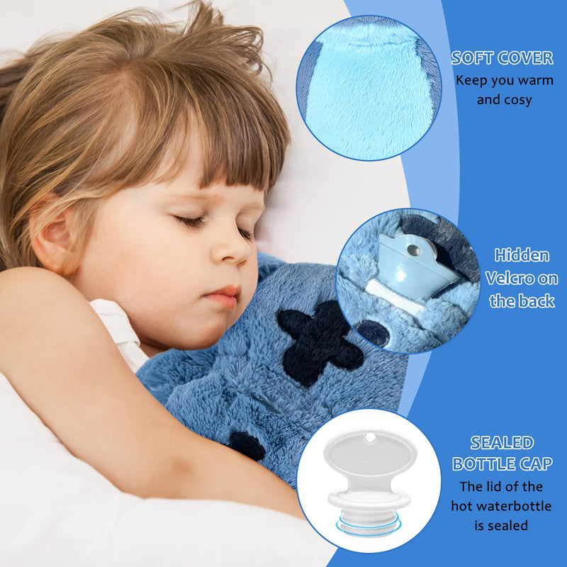 [Australia] - Fluffy Hot Water Bottle, Sti-tch Hot Water Bottle, Sti-tch Hot Water Bottle Cuddly Toy, Cartoon Hot Water Bottle for Kids, Hot Water Bag, Removable Inner Container, Hand Warmer for Kids & Adults (Blue) Blue 