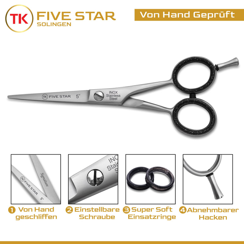 [Australia] - TK FIVE STAR SOLINGEN® Professional 5 inch small sharp beard scissors, hair cutting scissors, hairdressing scissors for men, hairdressers, children, women, suitable for fine hair. Rustproof with micro-serration 
