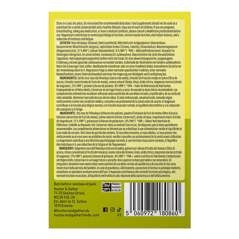 Hunter & Gather Restore Electrolytes Sachets x 30 I No Added Sugar or Artificial Sweeteners I 100% Natural Hydration I Optimal Mineral Ratio with Pink Himalayan Salt I Keto I with Natural Monk Fruit Lemon & Lime
