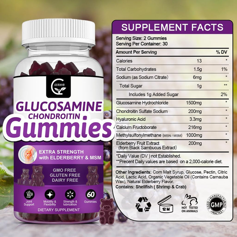 [Australia] - Glucosamine Chondroitin Gummies with MSM & Elderberry Extra Strength - Joint Support, Antioxidant Immune Support Supplement for Adults, Men & Women - 60 Chondroitin Gummies (2 Pack) 60 Count (Pack of 2) 