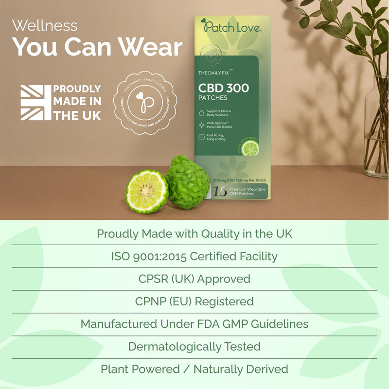 “The Daily Fix” CBD Patch - with OptiVie™ CBD Isolate 300mg, Bergamot Aromatherapy - Relaxation & Recovery Support - 15 Patches (20mg Each) - Vegan