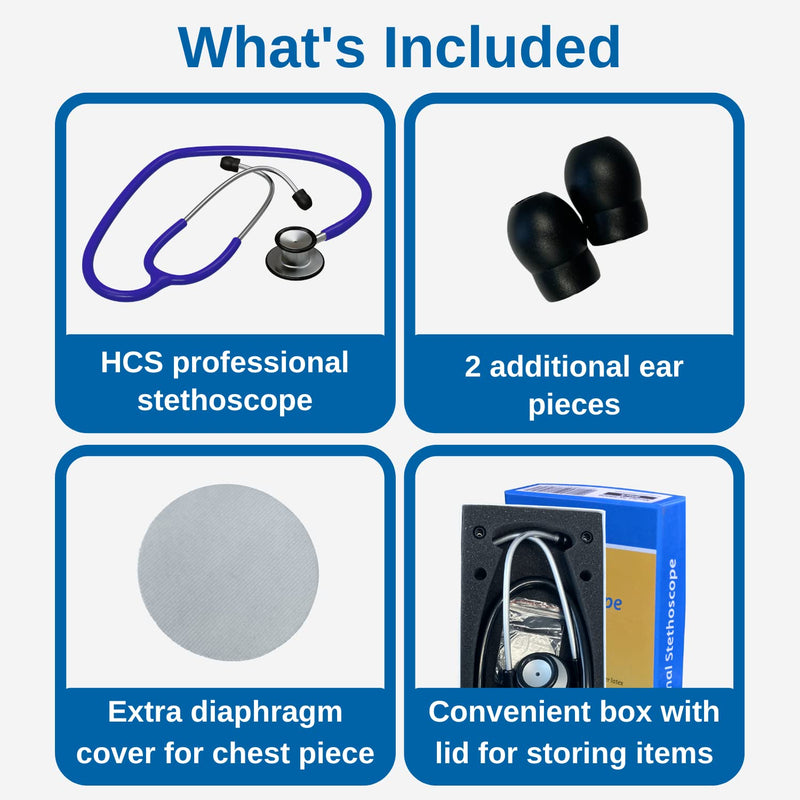 [Australia] - HCS Blue Stethoscope, Classic Lightweight - Dual Head, Medical Grade Stethoscopes for Nurses, Students, Home - 22 inch Tubing 