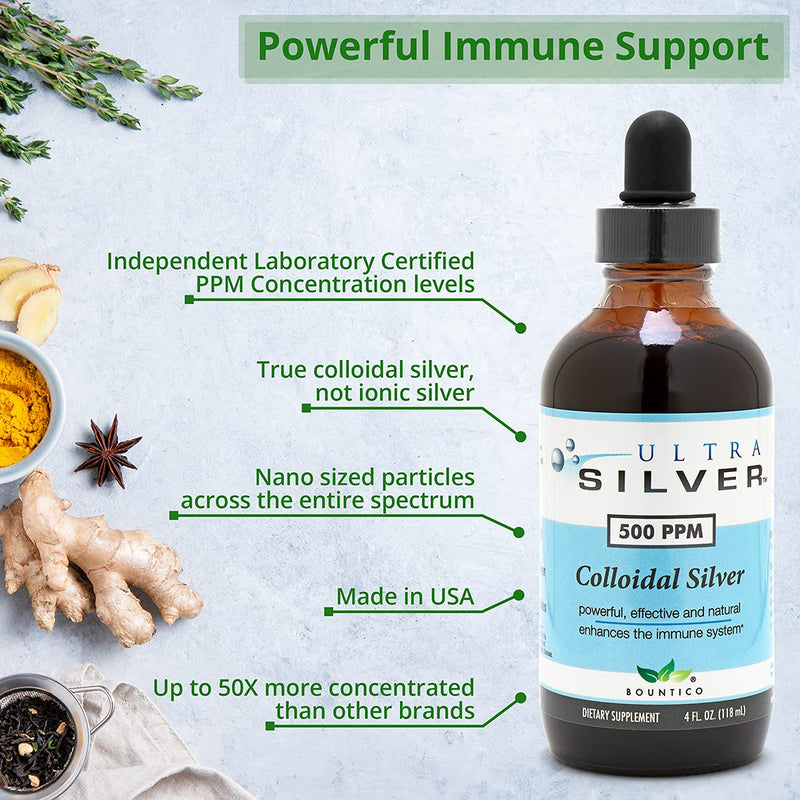[Australia] - Ultra Silver® Colloidal Silver | 500 PPM, 4 Oz (118mL) | Mineral Liquid Supplement | True Colloidal Silver - with Dropper 