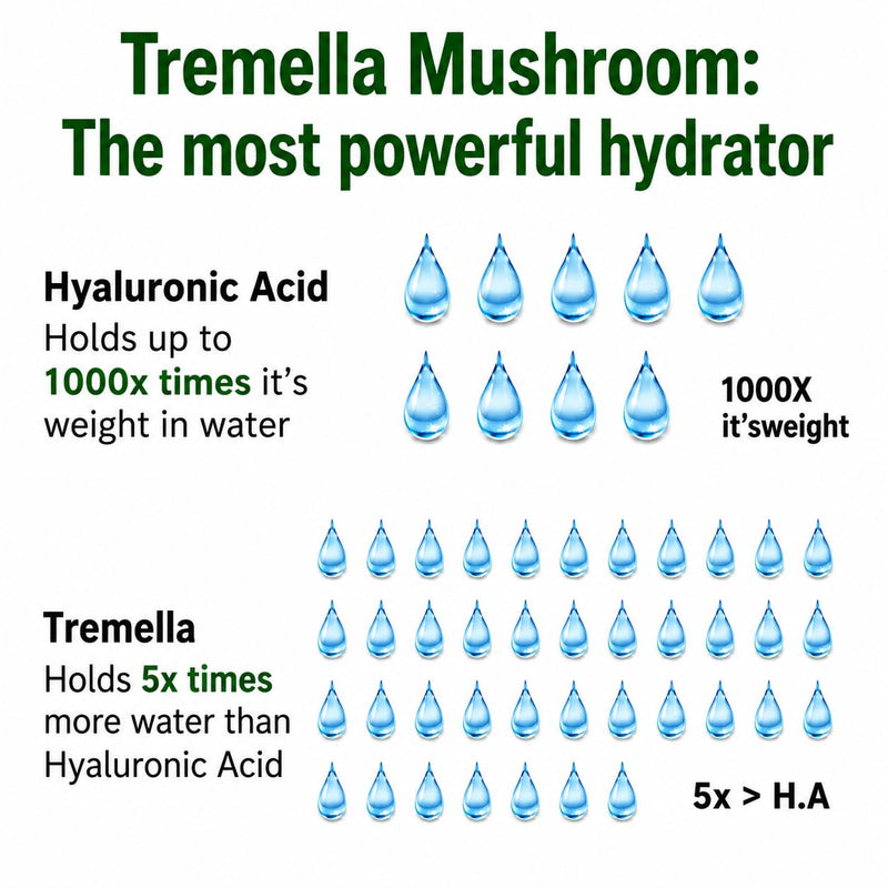 Natural Hyaluronic Acid Supplement 5X Stronger Hydration Pills from Pure Tremella Mushroom with Vitamin C & Hibiscus - Skin Supplement Anti Wrinkle Dietary Capsules - hair nails vitamins