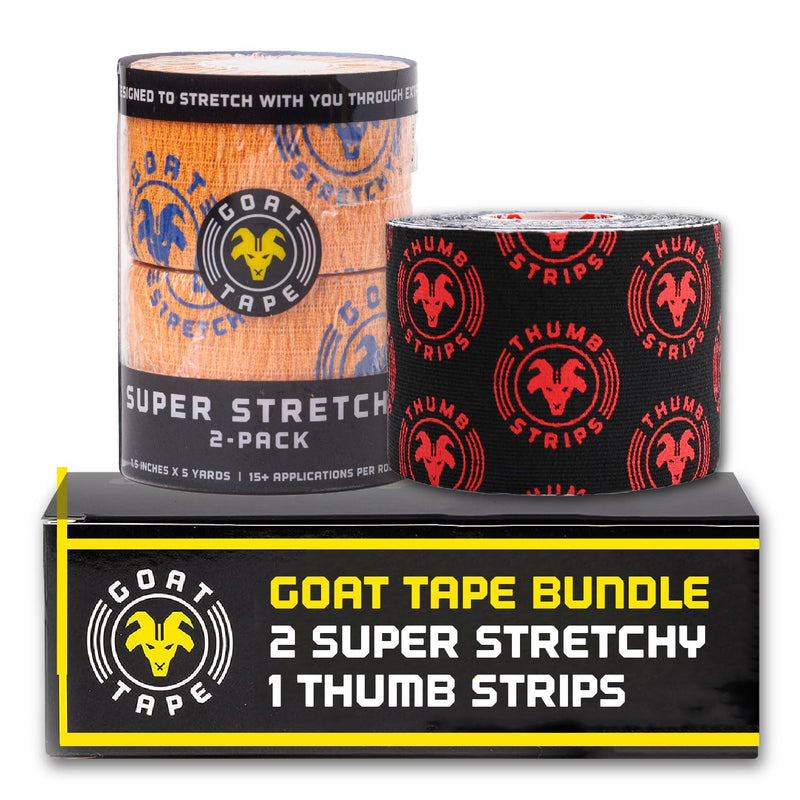 Goat Tape Orange Super Stretchy Premium Thumb Tape and Pre Cut Black Athletic Tape for Fingers - Extra Sticky Elastic Athletic Thumb Tape for Weightlifting