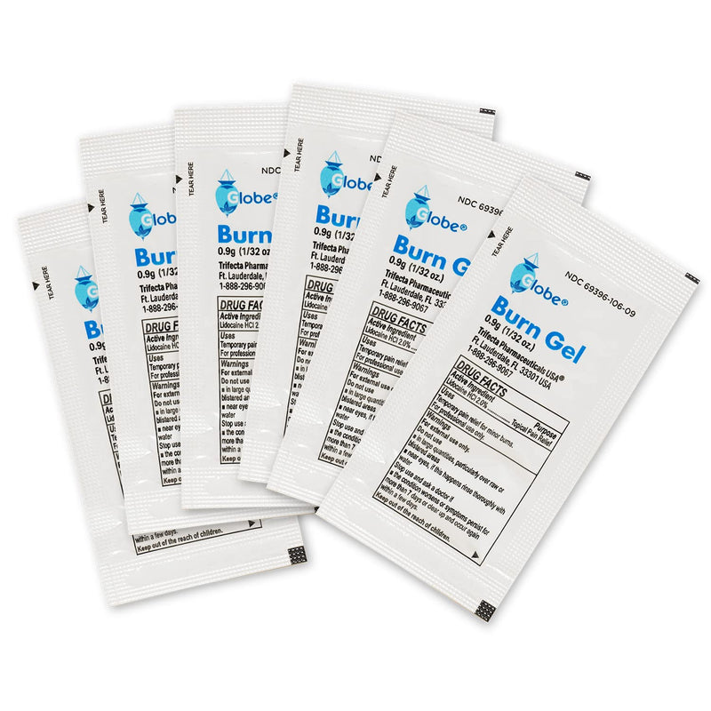 [Australia] - Globe First Aid Burn Gel with Aloe 0.9g Packets, (Box of 144) Advanced First Aid Gel for Temporary Relief of Minor Burns, Cuts, and Scrapes 