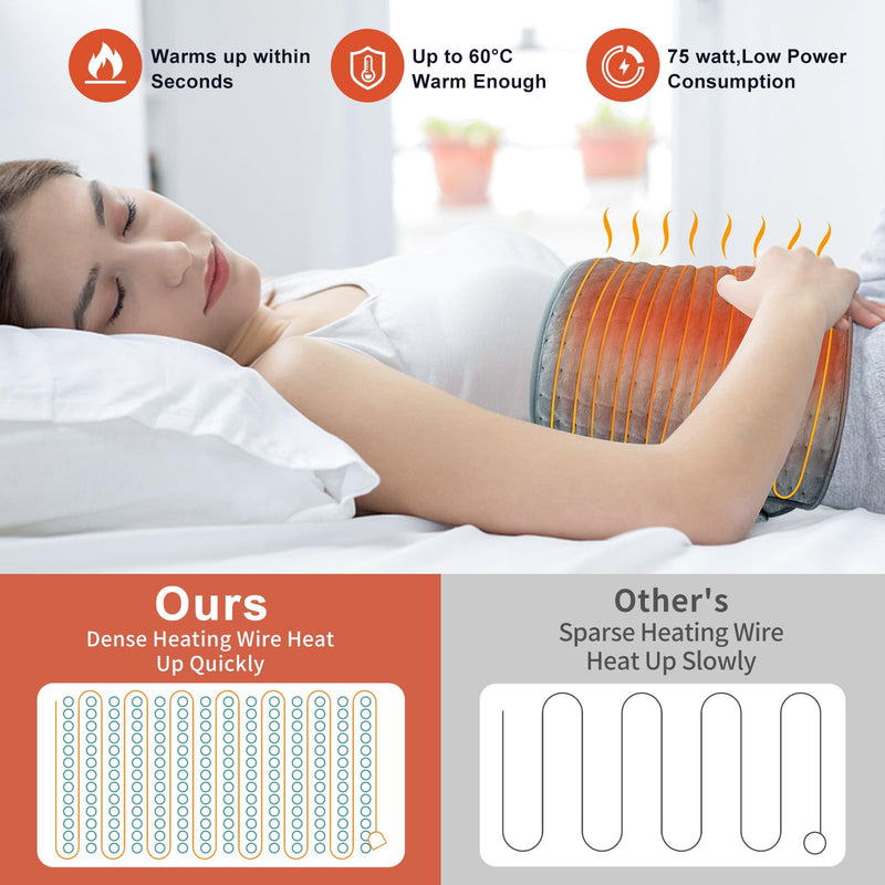 [Australia] - Heating pad, 125x31cm electric heat pad for back, stomach and waist, heating pad with automatic switch-off, 4-timer setting, 6-level temperature, moist and dry therapy 