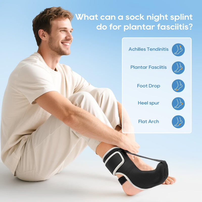 [Australia] - Plantar Fasciitis Night Splint Socks - Soft Plantar Fasciitis Relief Brace for Heel Spurs, Achilles Tendonitis & Foot Drop - Comfortable Sleep Foot Brace for Women and Men Black-S 