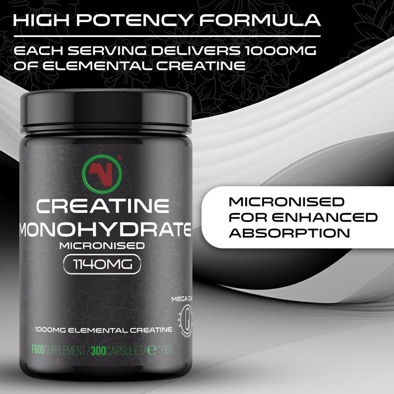 Creatine Monohydrate Mega Capsules – Pre Workout & Post Workout Supplement for Muscle Performance & Recovery – 1000mg Elemental Creatine Per Capsule. (Mega Caps x 300)