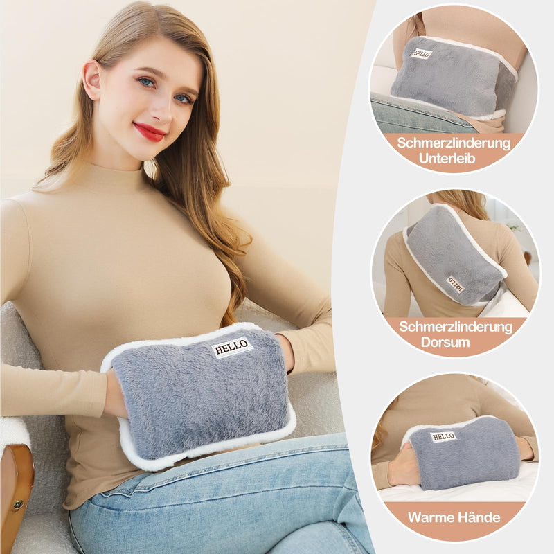 [Australia] - hYwecy Rechargeable Electric Hot Water Bottle with Soft Touch Belt and Warm Glove Bag, Hot Water Bag for Neck, Waist, Cramps, Shoulders Pain Relief(Grey) pessimistic 