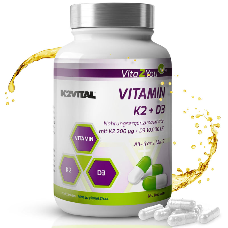 [Australia] - Vita2You Vitamin D3 + K2-180 capsules - Vitamin D3 10,000 IU + Vitamin K2 (MK-7) 200µg - Original K2VITAL® from Kappa - Premium quality 