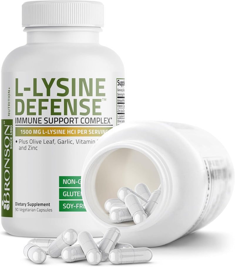 Lysine Rescue, Amino Acid Supplement L-Lysine Defense Immune Support Complex 1500 MG L-Lysine Plus Olive Leaf, Garlic, Vitamin C and Zinc