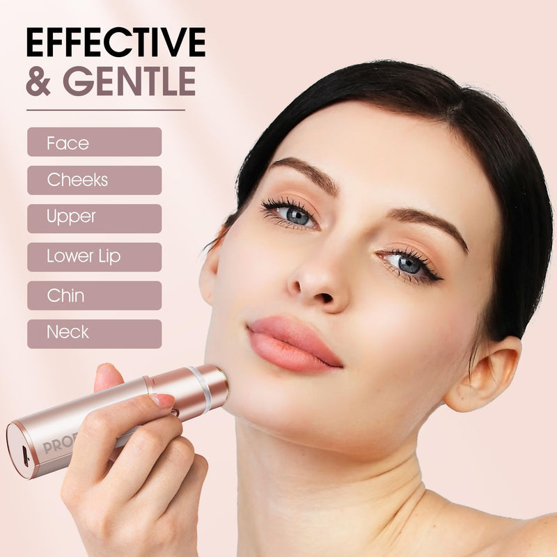 [Australia] - Facial Hair Removal for Women: Electric Hair Removal Device - Rechargeable Painless Face Razor for Chin Upper Lip Peach Fuzz with Light (Rose Gold) Rose Gold 