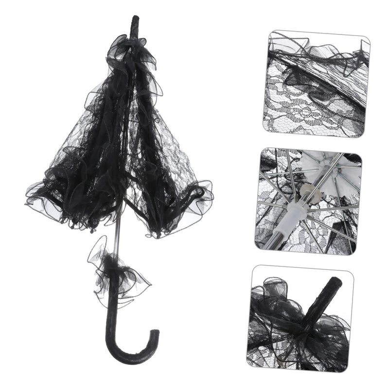 Wedding Lace Parasol Umbrella Wedding Bride Umbrella Black Photo Prop for Bridal Decoration - Size Small