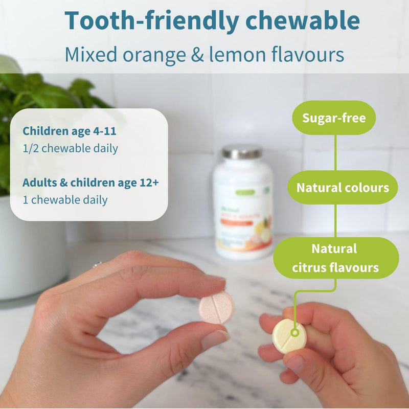 Igennus Advanced Vitamin C 500mg Chewable Tablets, 120–240 Servings for Kids & Adults, Gentle Buffered 2 in 1 High Absorption Forms, Sugar-Free Citrus Flavours, Vegan