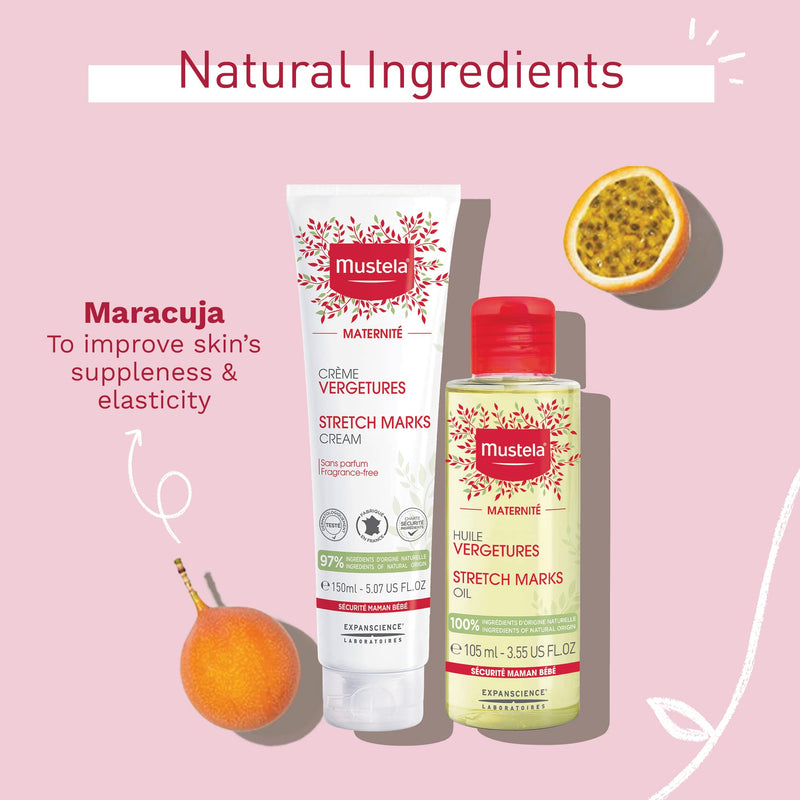 [Australia] - Mustela Maternity Stretch Marks Set - Natural Pregnancy Skincare - Contains Stretch Marks Cream & Belly Oil - EWG Verified & Fragrance-Free - 2 Items Set 