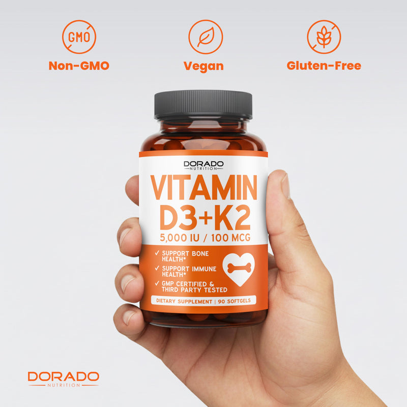 Vitamin D3 K2 Supplement (180 Softgels) Vitamin D3 K2 5000iu/100mcg - Supplement with D & K - Support Bone and Immune Health for Adult - Vegan, NON GMO, Third Party Tested - Made in USA -180 Count