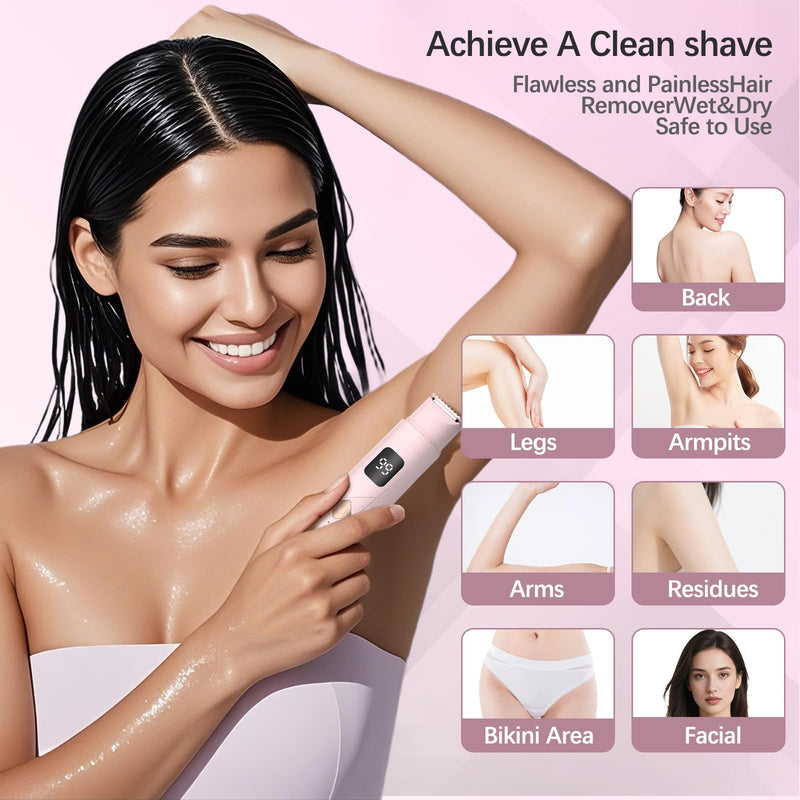 [Australia] - Bikini Trimmer for Women, 2 in 1 Electric Razors for Women, Pubic Body Hair Trimmer with Dual Ceramic Blades, Painless Hair Removal for Face, Body & Intimate Areas, IPX8 Waterproof 