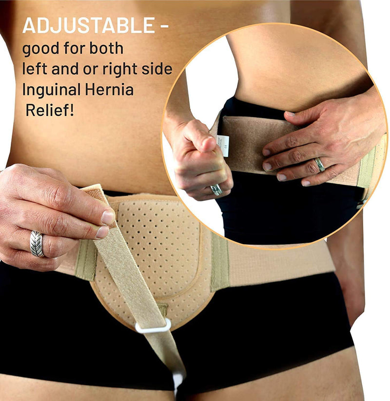 [Australia] - Everyday Medical Inguinal Hernia Support Belt for Men I Fits Left or Right Side I Post Surgery Men and Womens Hernia Support Truss for Inguinal, Groin Hernias I Adjustable Waist Strap I Beige | S/M Small/Medium (Pack of 1) 