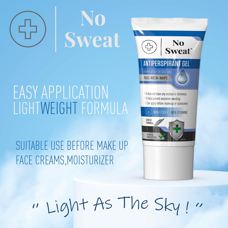 No Sweat Antiperspirant Gel 50 ML - Suitable Usage For Face-Neck-Nape Helps Prevent Excess Facial Sweating and Facial Shining-Suitable For Active Work and During Gym