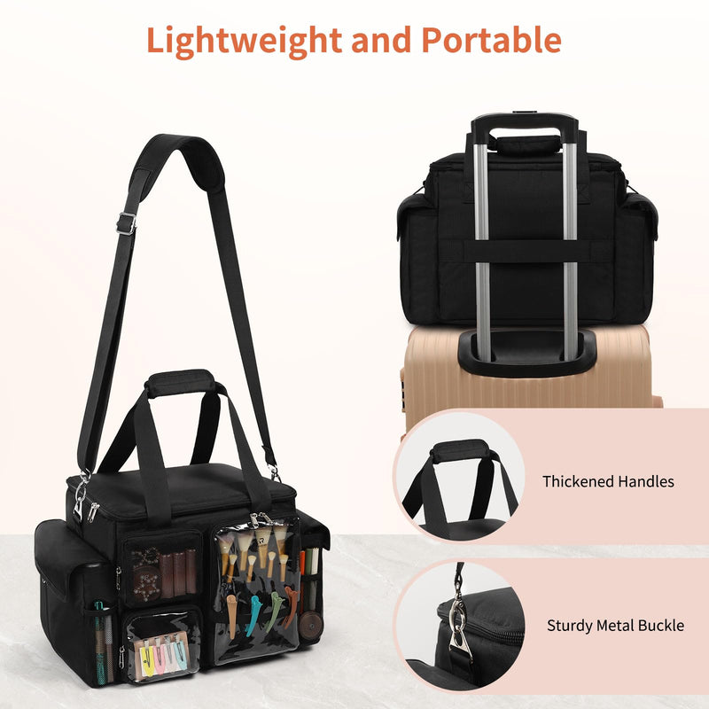 Large Hairstylist Traveling Bag, Hair Tool Organizer with Removeable Dividers, Hairdresser Hair Tools Travel Bag with Multi Pockets, Professional Makeup Artist Bag with Shoulder Strap Large(16.1x10.6x11in)