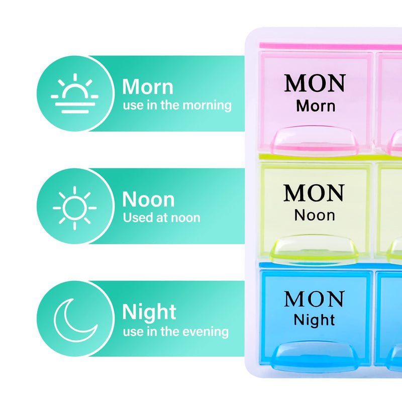[Australia] - Large Weekly Pill Organizer 3 Times A Day, Moisture-Proof 7 Day Pill Box, Travel Pill Cases Portable for Pills Vitamin Fish Oil Supplements Colorful 