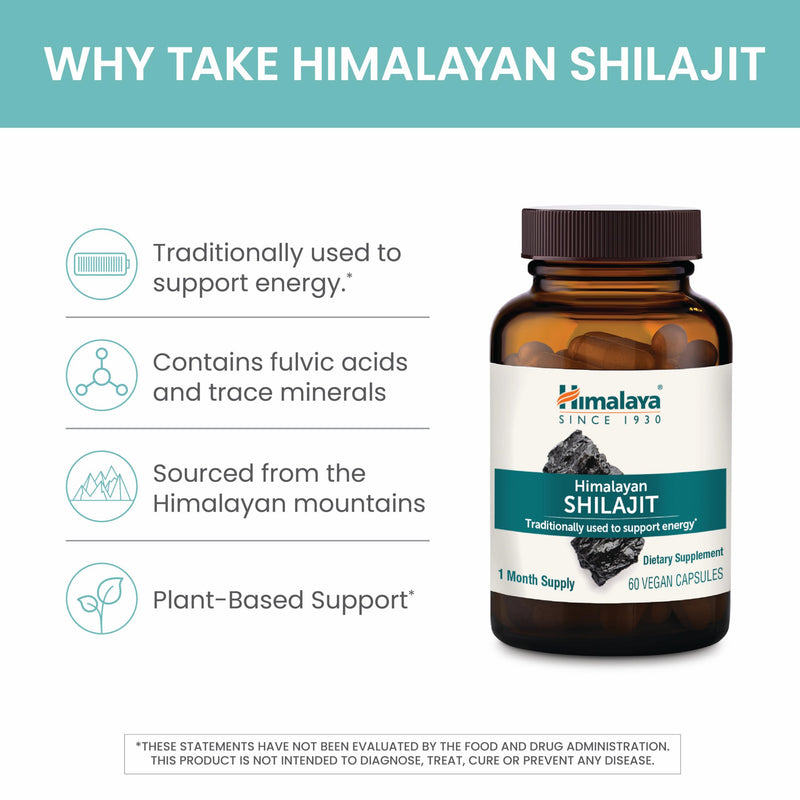 [Australia] - Himalaya Shilajit Resin - Herbal Energy Supplements with Fulvic Acid and 85+ Trace Minerals - Vegan, Non-GMO, Gluten Free, 250 mg, 60 Capsules 