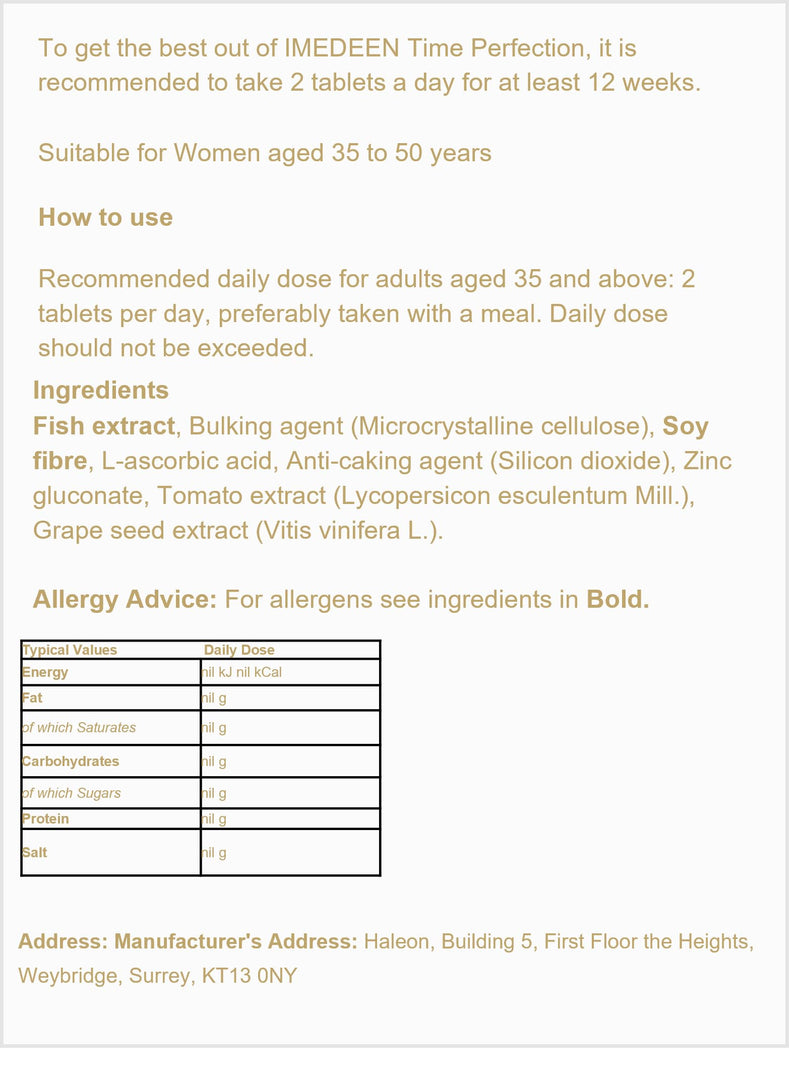 Imedeen Time Perfection - 120 Tablets - Skincare Supplements to Support Collagen Formation - Containing Vitamin C and Zinc - Improves Moisture Balance & Helps Skin to Feel Smoother.