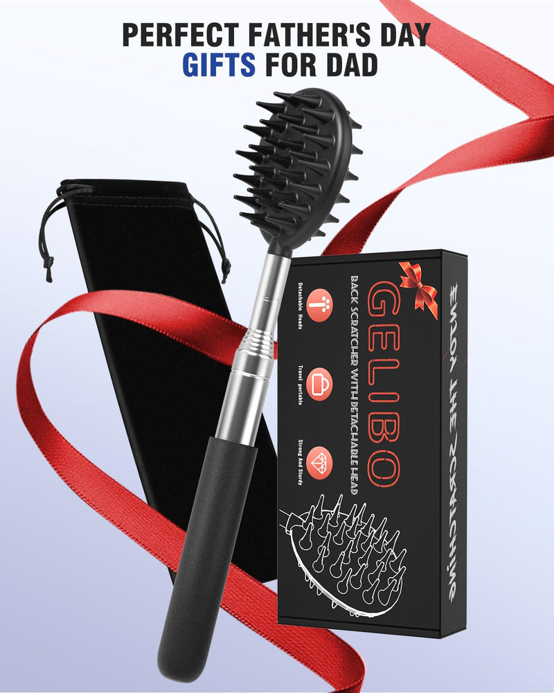 [Australia] - Gelibo Telescoping Back Scratcher with 5Pcs Detachable Heads,Birthday Christmas White Elephant Gifts for Adults Stocking Stuffers for Men, Mens Gifts, Extendable Back Massager Tool with Beautiful Box Black 