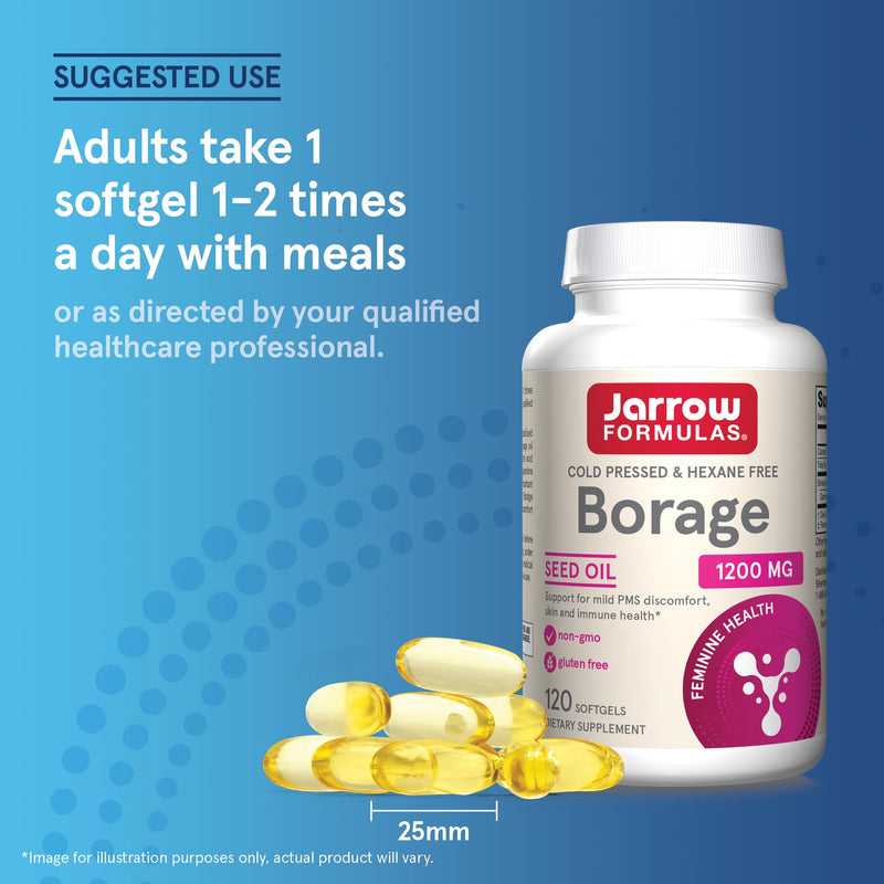 [Australia] - Jarrow Formulas Borage 1200 mg - 120 Softgels - Source of GLA - Borage Oil Supplement - For Skin Health & Immune System Support, Mild PMS Discomfort Support - Up to 120 Servings 