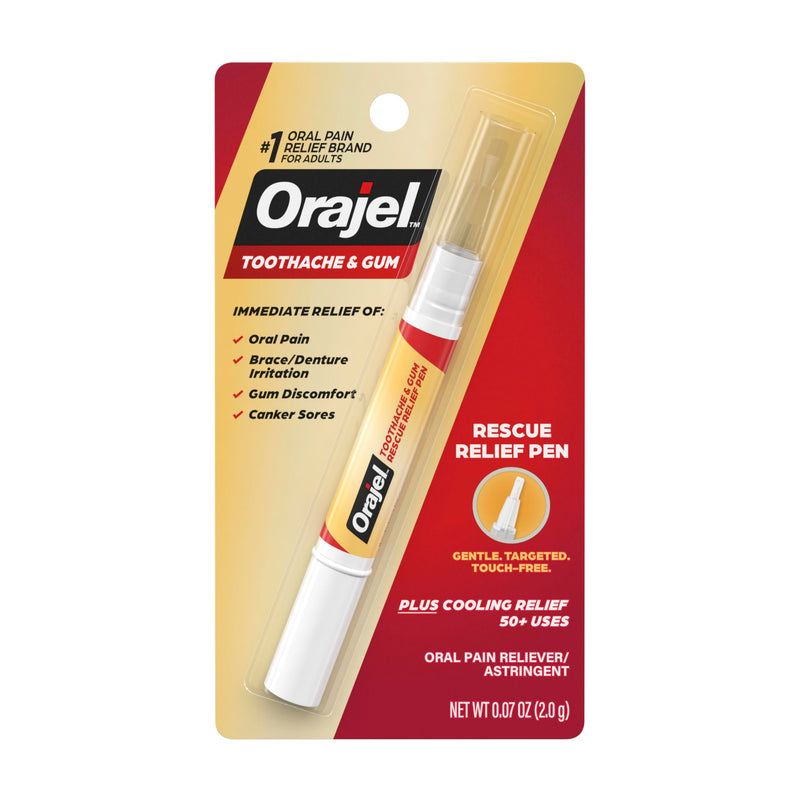 [Australia] - Orajel Rescue Relief Pen with Menthol Cooling Gel for Instant Pain Relief of Tooth & Gum, Mouth Sores, Braces and Denture Irritation, Touch-Free Silicone Applicator, 0.07 oz Orajel Rescue Relief Pen Pack of 1 