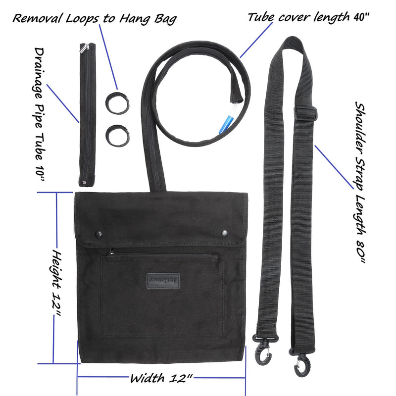[Australia] - Urine Drainage Bag Holder Bag Cover with Zipper Pipe Sleeve & Adjustable Shoulder Strap (Black) Black 