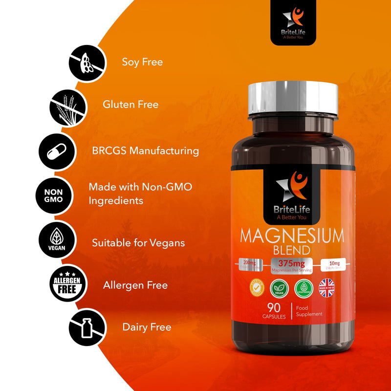 BL Magnesium Malate, Glycinate & Citrate Triple Complex | 90 Magnesium Capsules - 375mg Citrate, Malate & Glycinate with Zinc, Calcium & Vitamin B6 | Non-GMO, Dairy & Gluten Free