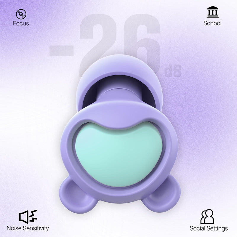 [Australia] - Kids Ear Plugs (6-12 yrs) - Reusable Kids Ear Protection for Focus, Travel, Concerts, Socializing, Events, Sleep, Anxiety, Noise Sensitivity ‚Äì 26 dB Noise Reduction Relief Children Earplugs Violet+geen 1 Count (Pack of 1) 