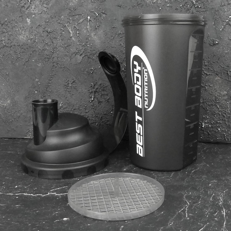 [Australia] - Best Body Nutrition protein shaker black - 700 ml protein shaker with sieve & measuring scale - leak-proof - dishwasher safe - BPA-free - for lump-free protein shakes 